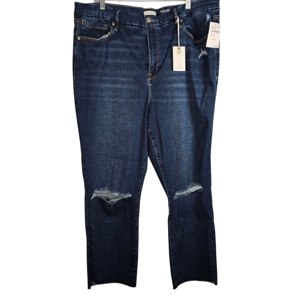 NWT Good American Women's Mud Rise Straight Fit Dark Wash Jeans Size 20-26